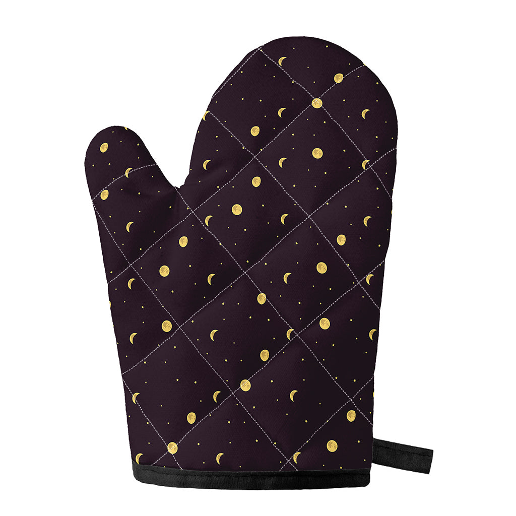 Moon Phase And Stars Pattern Print Single Oven Mitt