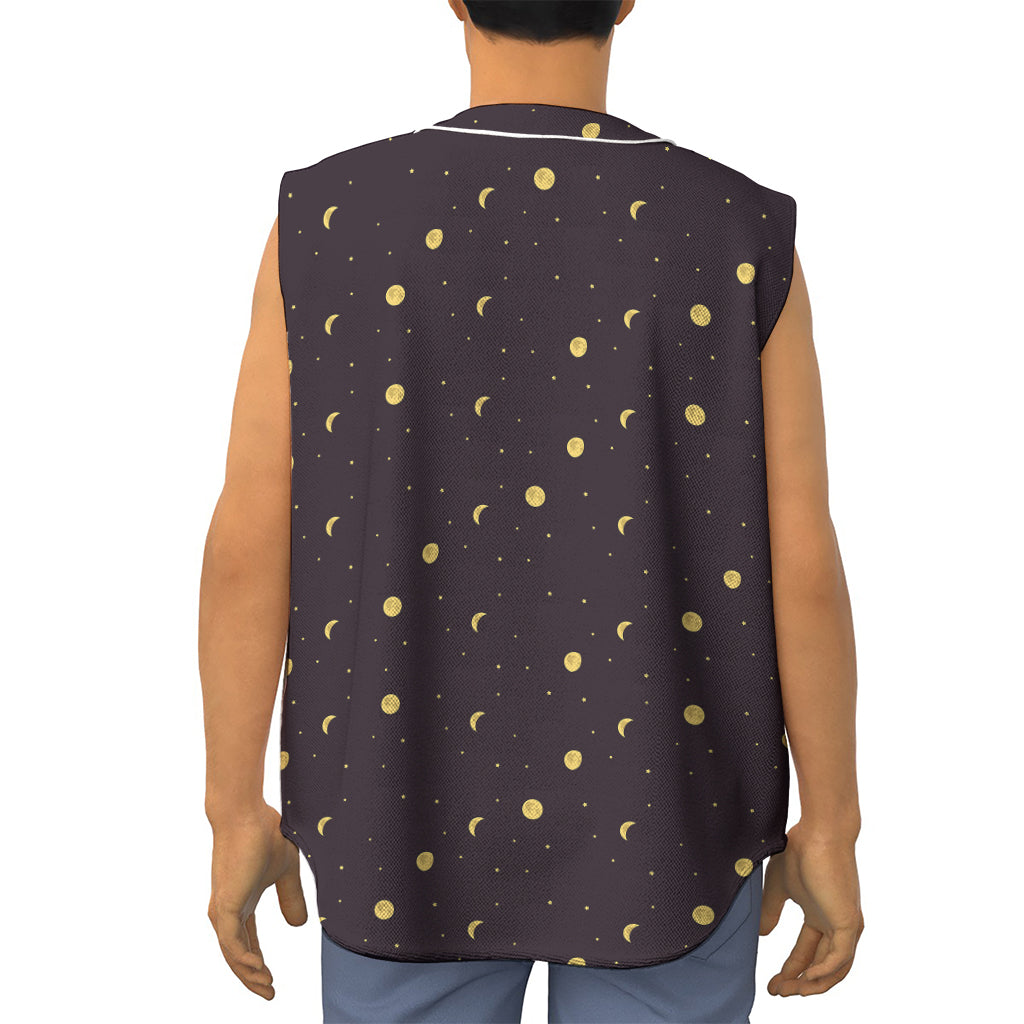 Moon Phase And Stars Pattern Print Sleeveless Baseball Jersey