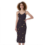 Moon Phase And Stars Pattern Print Slim Fit Midi Cami Dress