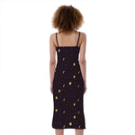Moon Phase And Stars Pattern Print Slim Fit Midi Cami Dress