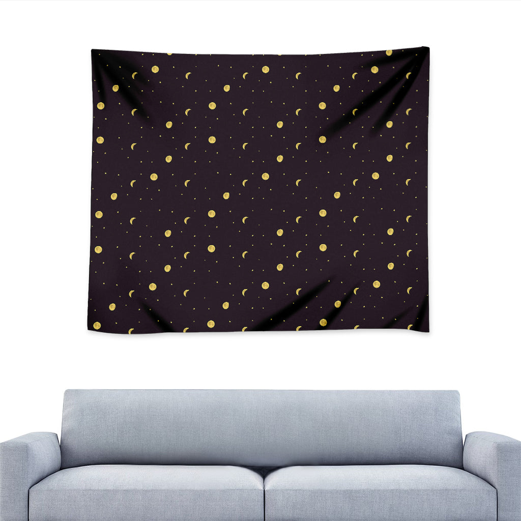 Moon Phase And Stars Pattern Print Tapestry