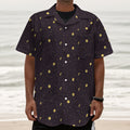 Moon Phase And Stars Pattern Print Textured Short Sleeve Shirt