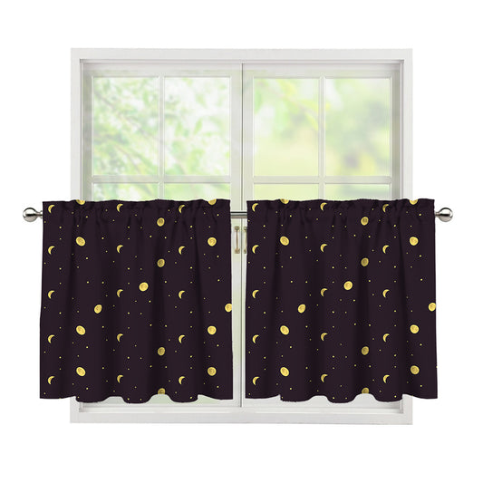 Moon Phase And Stars Pattern Print Tier Curtains