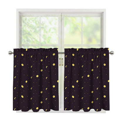 Moon Phase And Stars Pattern Print Tier Curtains
