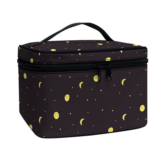 Moon Phase And Stars Pattern Print Travel Makeup Bag