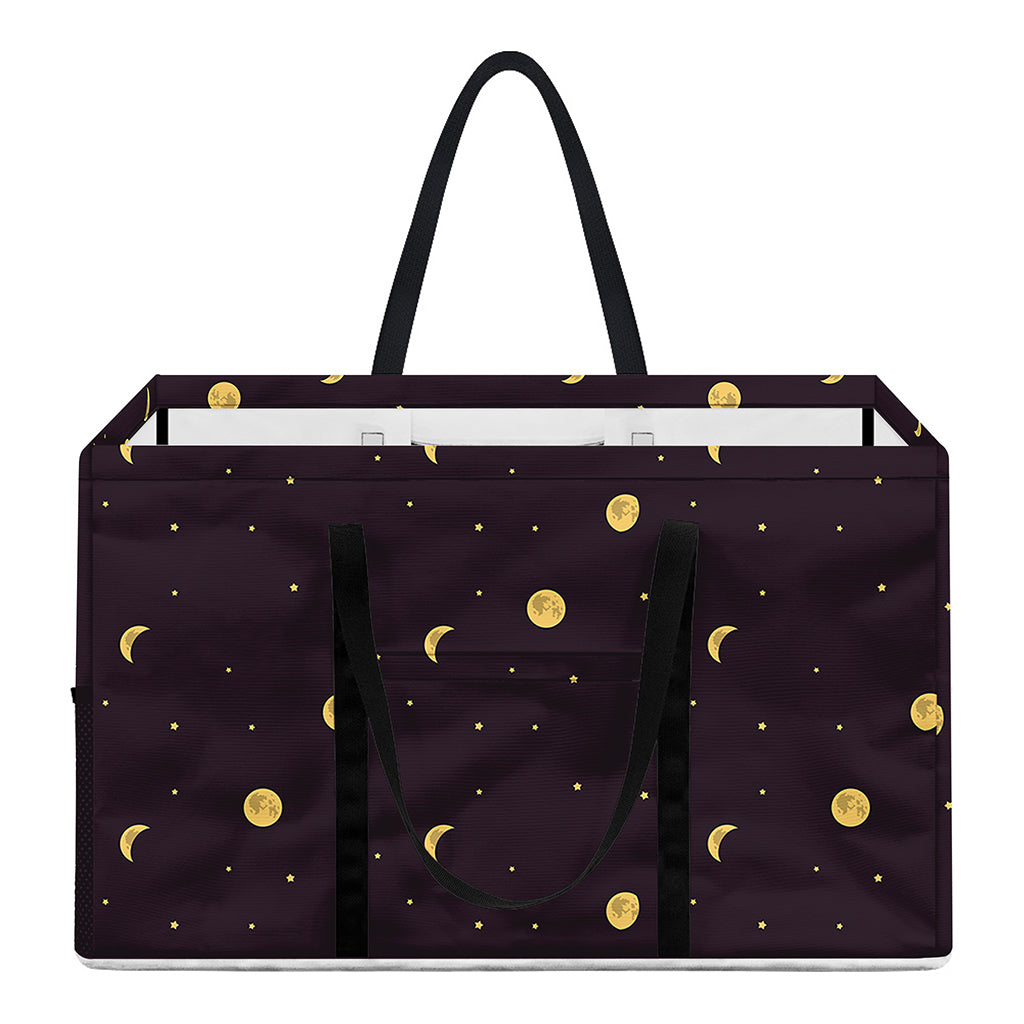 Moon Phase And Stars Pattern Print Utility Tote Bag
