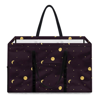 Moon Phase And Stars Pattern Print Utility Tote Bag