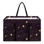 Moon Phase And Stars Pattern Print Utility Tote Bag