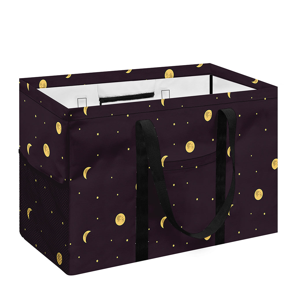 Moon Phase And Stars Pattern Print Utility Tote Bag