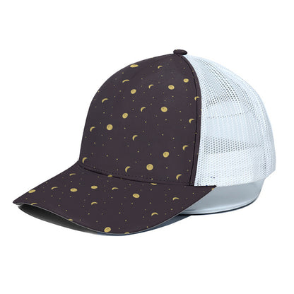 Moon Phase And Stars Pattern Print White Mesh Trucker Cap