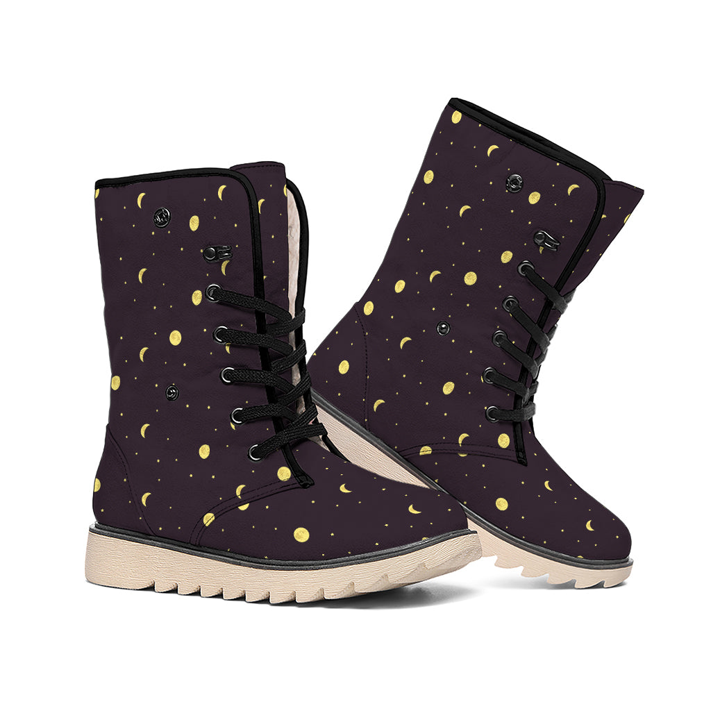 Moon Phase And Stars Pattern Print Winter Boots