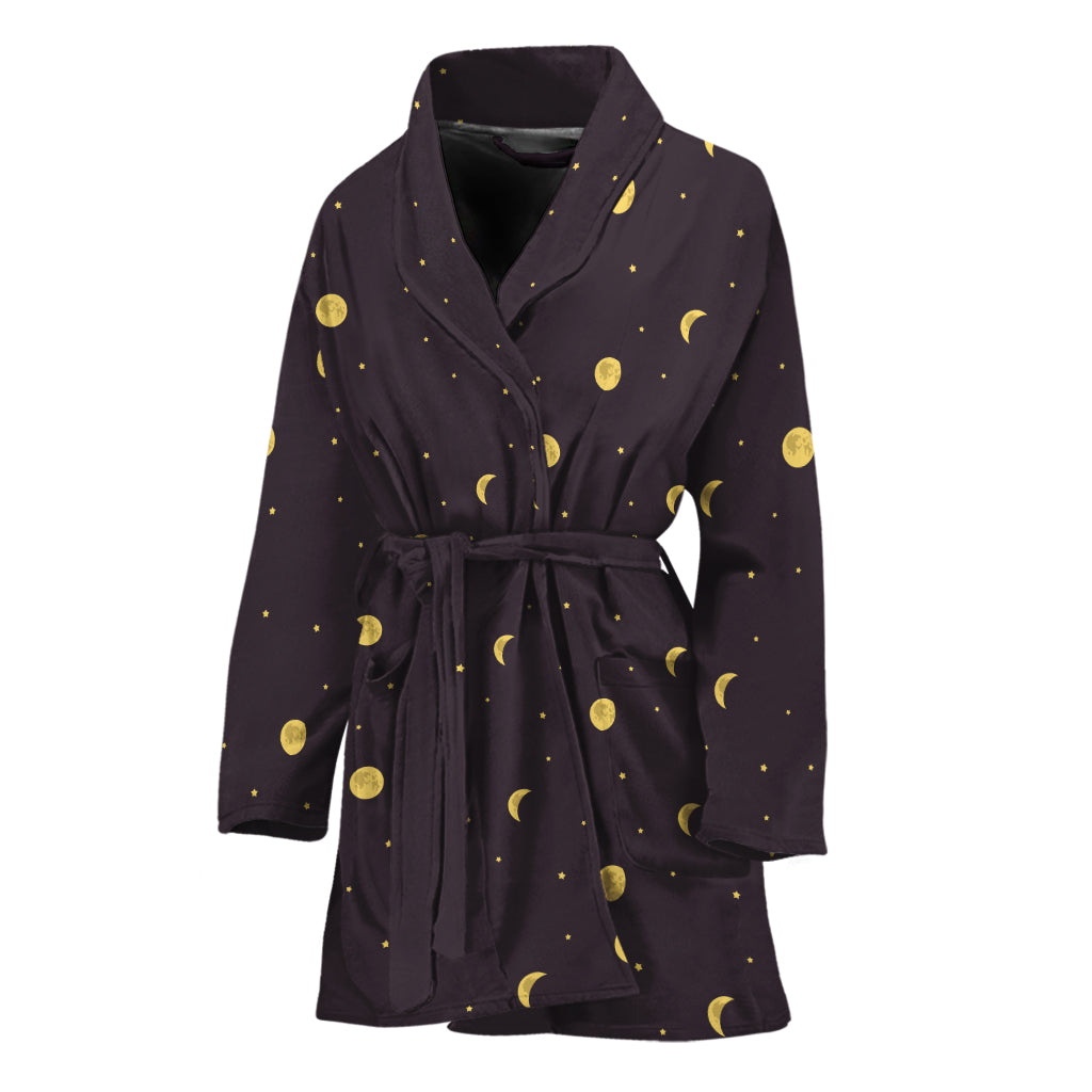 Moon Phase And Stars Pattern Print Women's Bathrobe