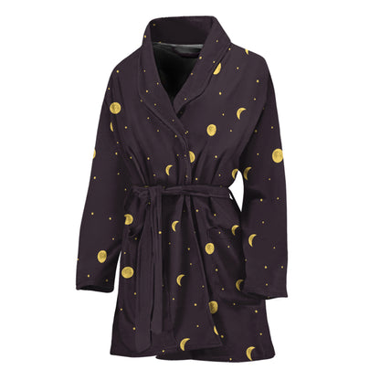 Moon Phase And Stars Pattern Print Women's Bathrobe