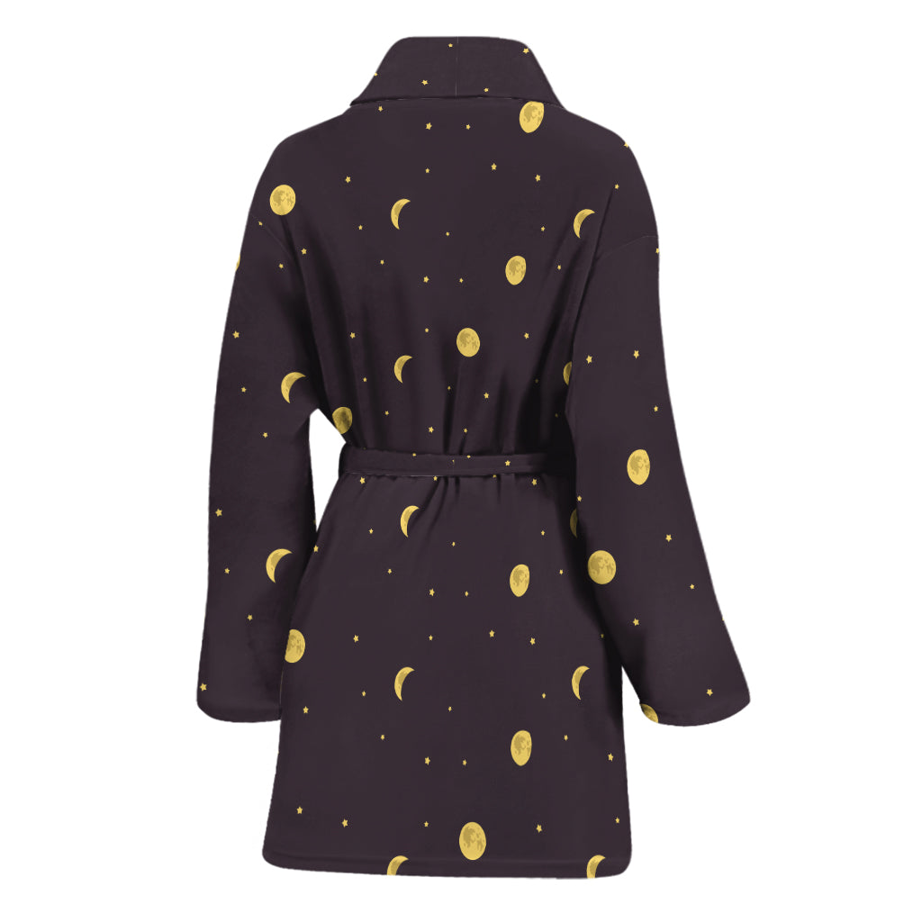 Moon Phase And Stars Pattern Print Women's Bathrobe