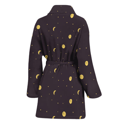 Moon Phase And Stars Pattern Print Women's Bathrobe