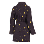 Moon Phase And Stars Pattern Print Women's Bathrobe