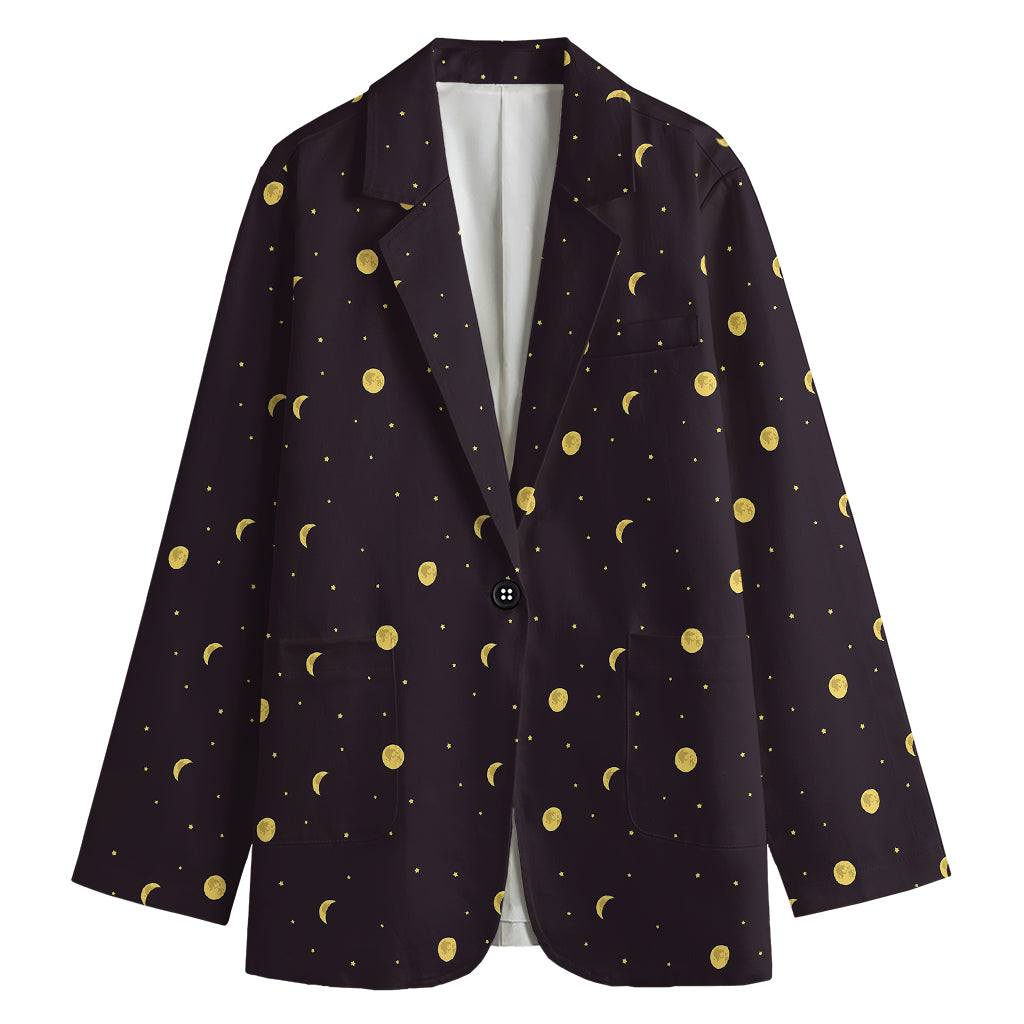 Moon Phase And Stars Pattern Print Women's Blazer