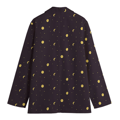 Moon Phase And Stars Pattern Print Women's Blazer