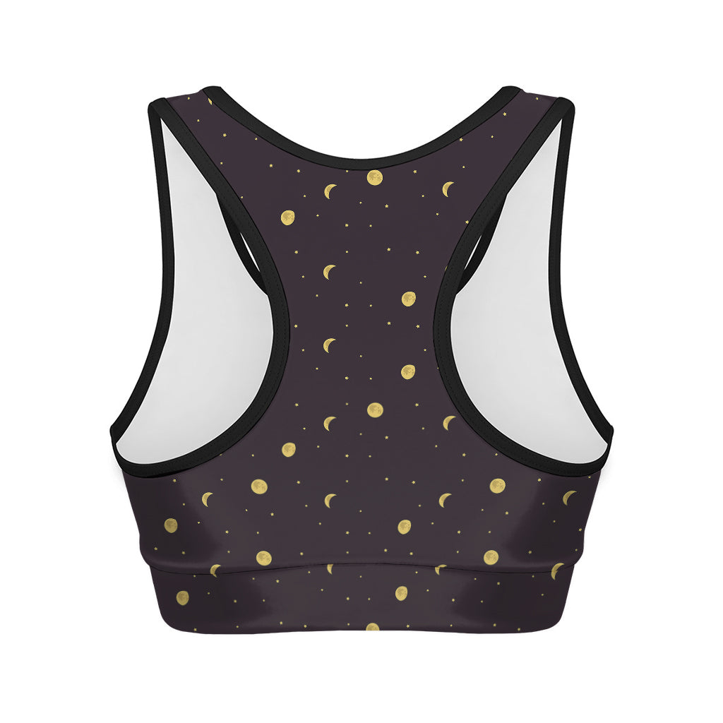 Moon Phase And Stars Pattern Print Women's Sports Bra