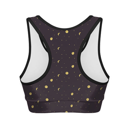 Moon Phase And Stars Pattern Print Women's Sports Bra