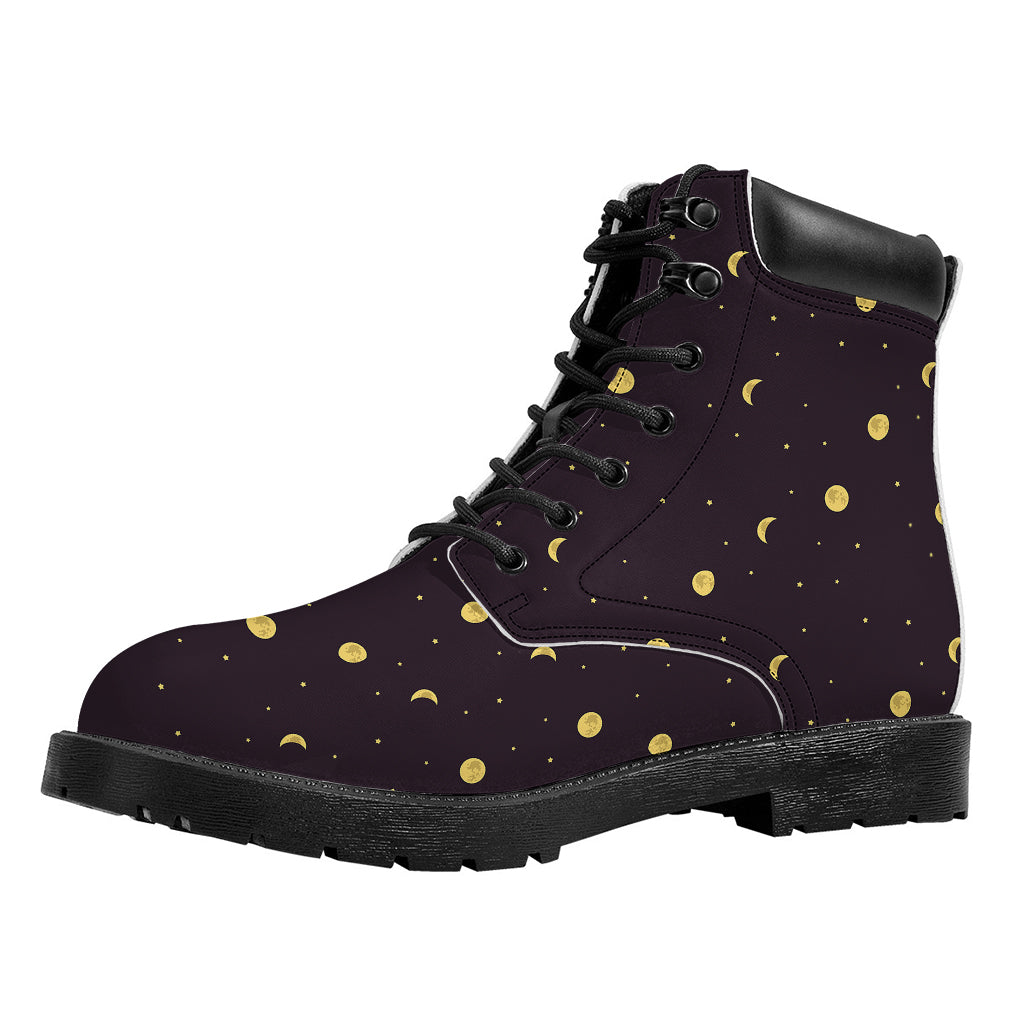 Moon Phase And Stars Pattern Print Work Boots
