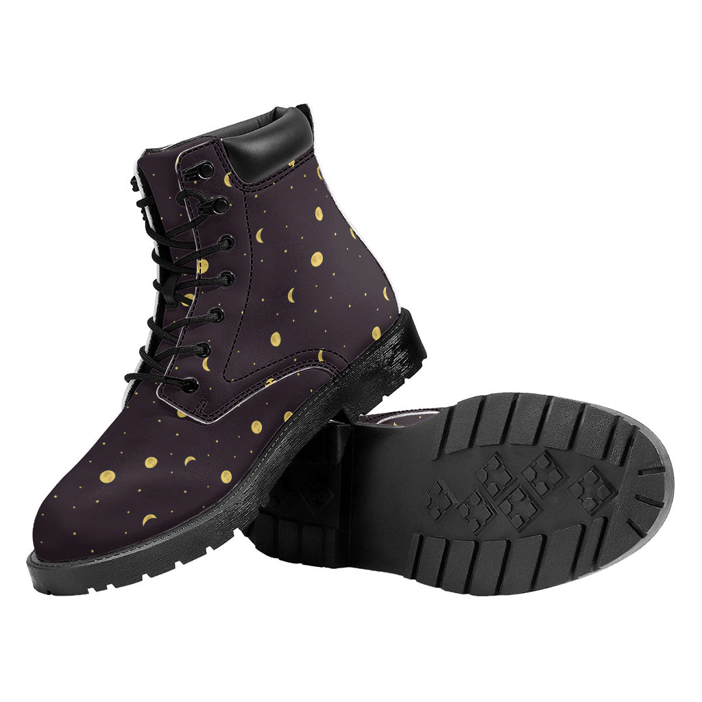 Moon Phase And Stars Pattern Print Work Boots