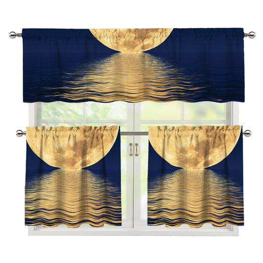 Moonlight On The Sea Print 3 Piece Kitchen Curtains