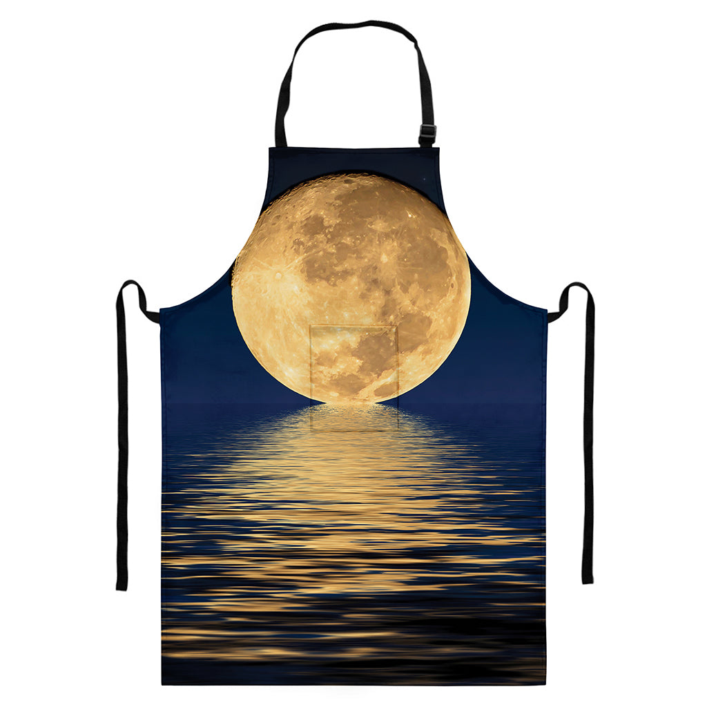 Moonlight On The Sea Print Bib Apron With Pocket