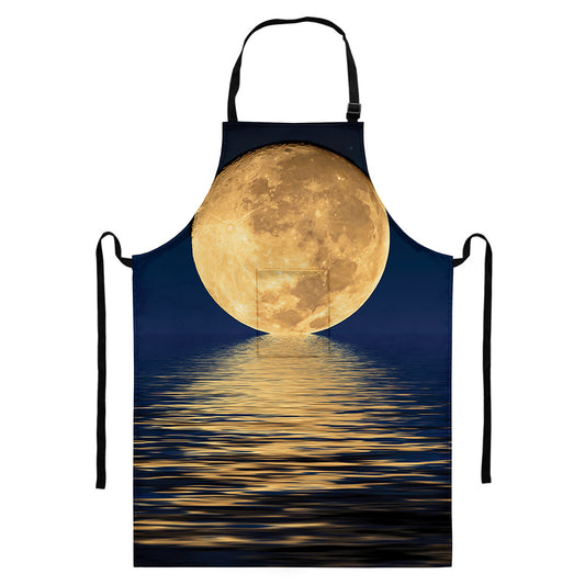 Moonlight On The Sea Print Bib Apron With Pocket