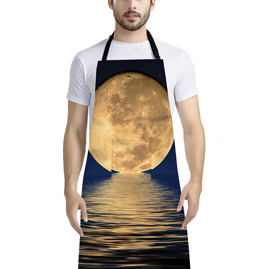 Moonlight On The Sea Print Bib Apron With Pocket