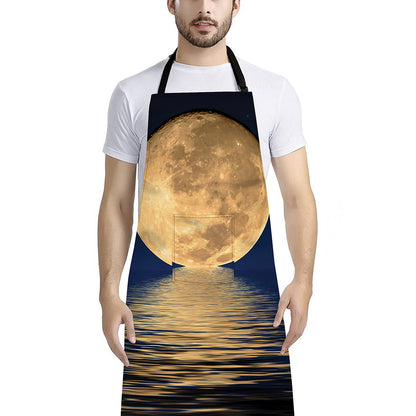 Moonlight On The Sea Print Bib Apron With Pocket