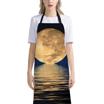 Moonlight On The Sea Print Bib Apron With Pocket