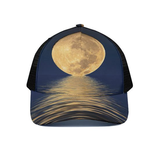 Moonlight On The Sea Print Black Mesh Trucker Cap