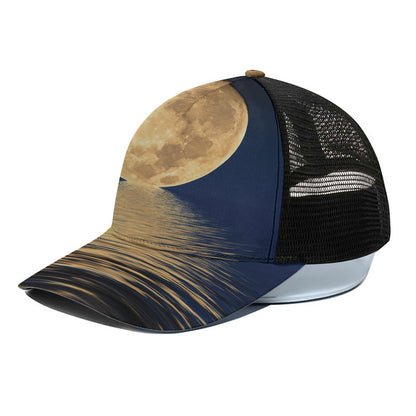 Moonlight On The Sea Print Black Mesh Trucker Cap
