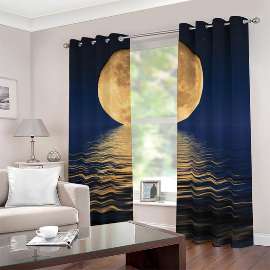 Moonlight On The Sea Print Blackout Grommet Curtains