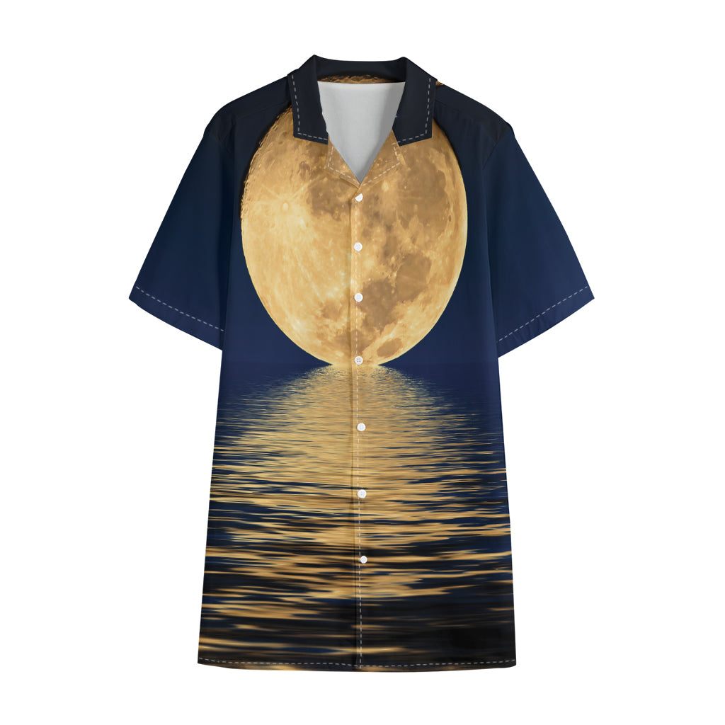 Moonlight On The Sea Print Cotton Hawaiian Shirt