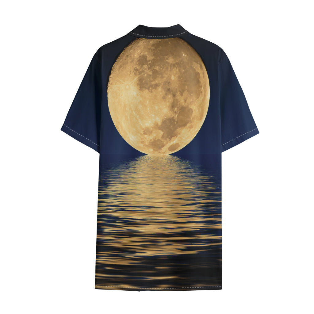 Moonlight On The Sea Print Cotton Hawaiian Shirt