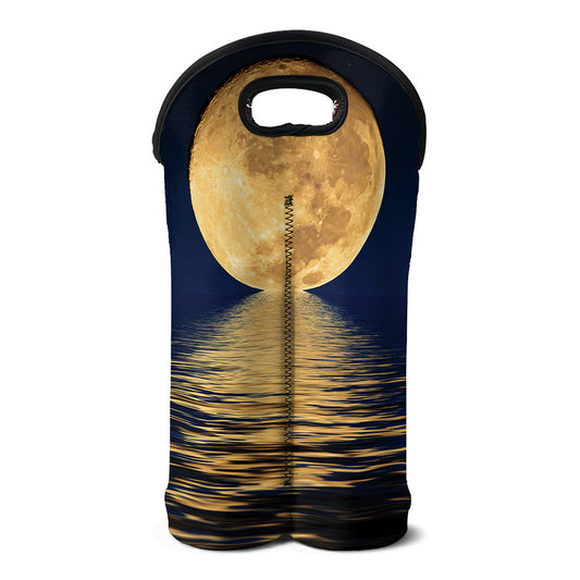 Moonlight On The Sea Print Double Neoprene Wine Tote