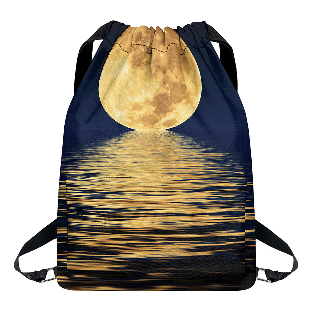 Moonlight On The Sea Print Drawstring Backpack