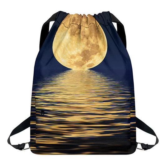 Moonlight On The Sea Print Drawstring Backpack