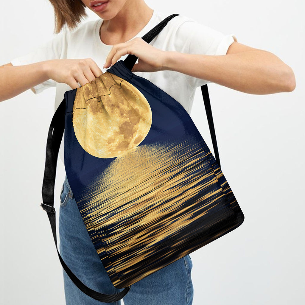 Moonlight On The Sea Print Drawstring Backpack