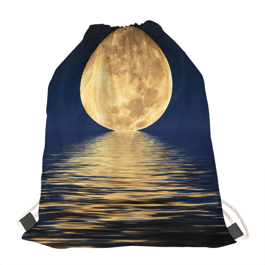 Moonlight On The Sea Print Drawstring Bag