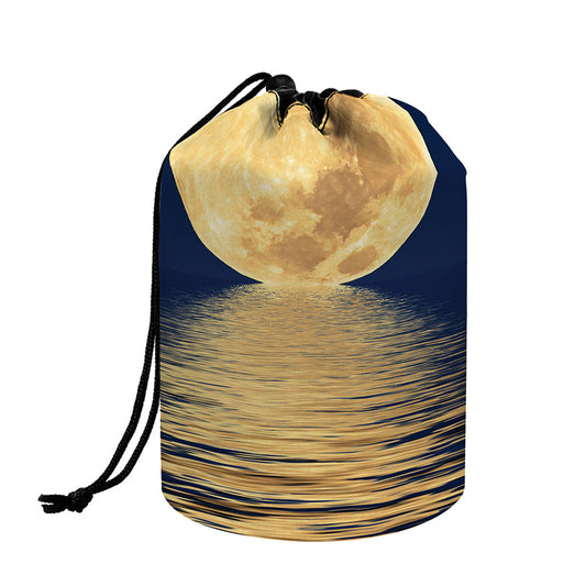 Moonlight On The Sea Print Drawstring Makeup Bag