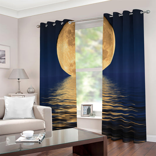 Moonlight On The Sea Print Extra Wide Grommet Curtains
