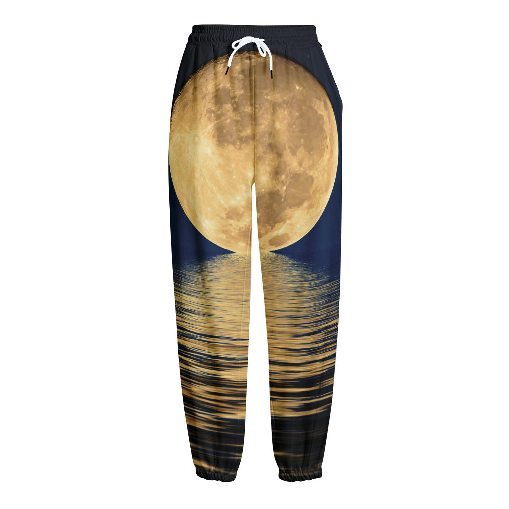 Moonlight On The Sea Print Fleece Lined Knit Pants