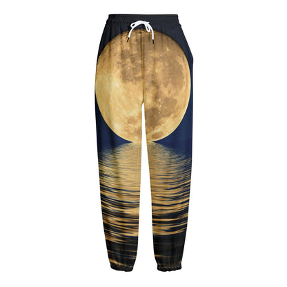 Moonlight On The Sea Print Fleece Lined Knit Pants