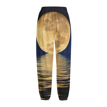 Moonlight On The Sea Print Fleece Lined Knit Pants