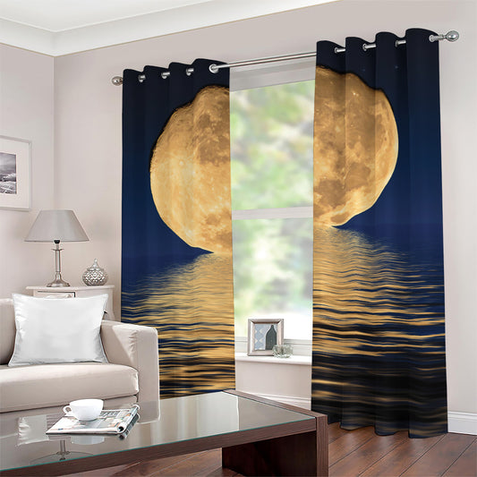 Moonlight On The Sea Print Grommet Curtains