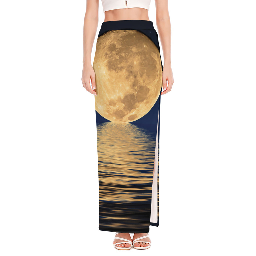 Moonlight On The Sea Print High Slit Maxi Skirt