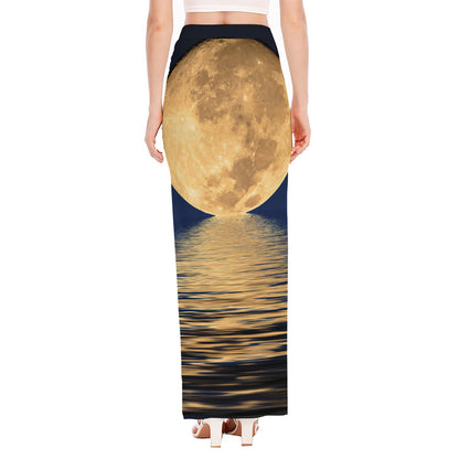 Moonlight On The Sea Print High Slit Maxi Skirt